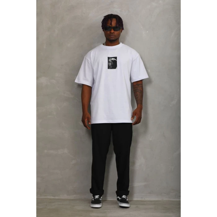 ieg™      Oversize Baskılı Bisiklet Yaka T-Shirt - Beyaz -