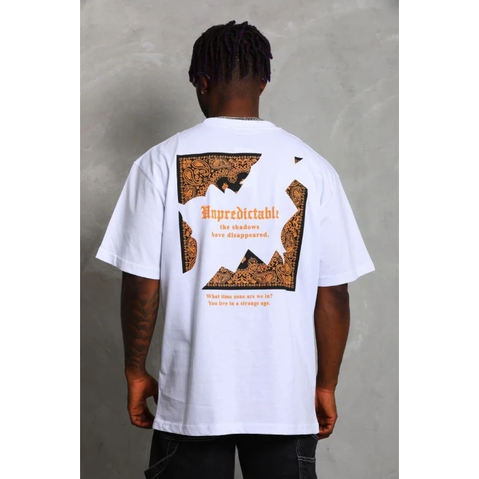 ieg™      Oversize Baskılı Bisiklet Yaka T-Shirt - Beyaz -