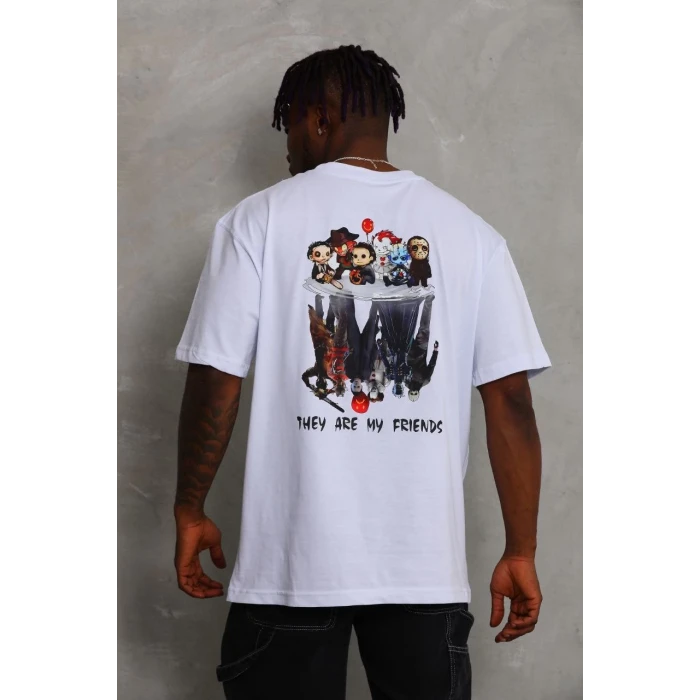 ieg™      Oversize Baskılı Bisiklet Yaka T-Shirt - Beyaz -