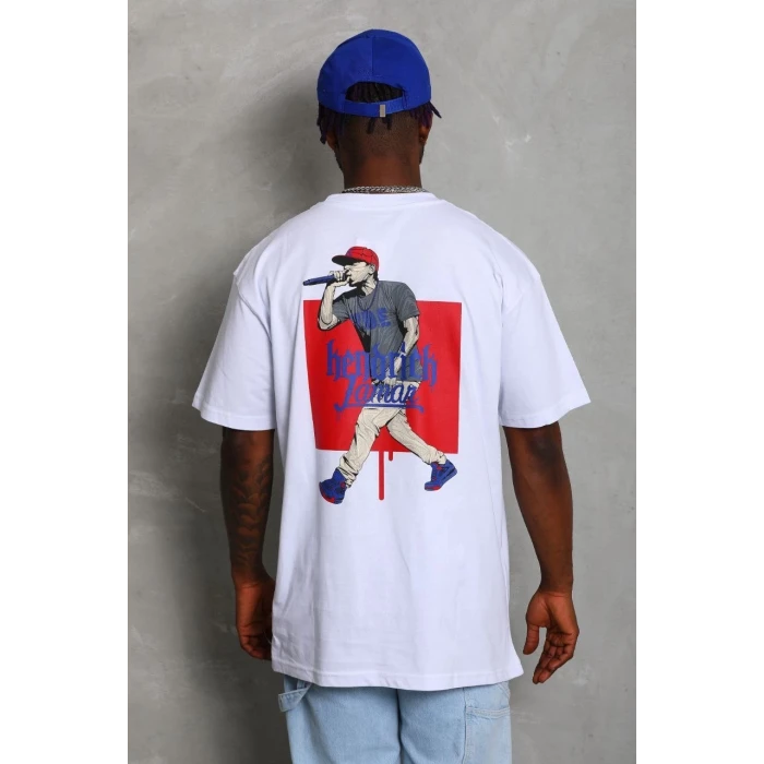 ieg™      Oversize Baskılı Bisiklet Yaka T-Shirt - Beyaz -