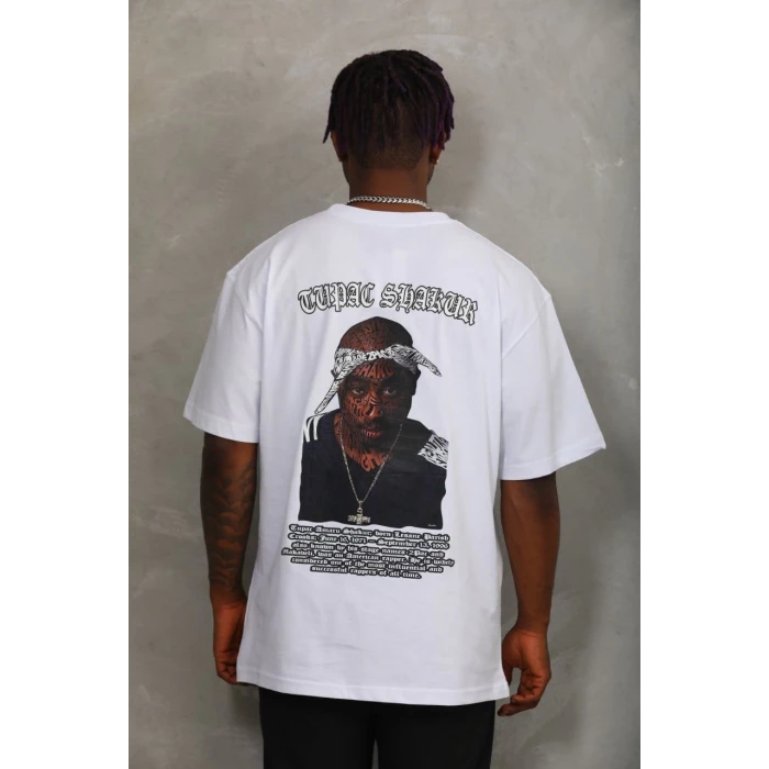 ieg™      Oversize Baskılı Bisiklet Yaka T-Shirt - Beyaz -