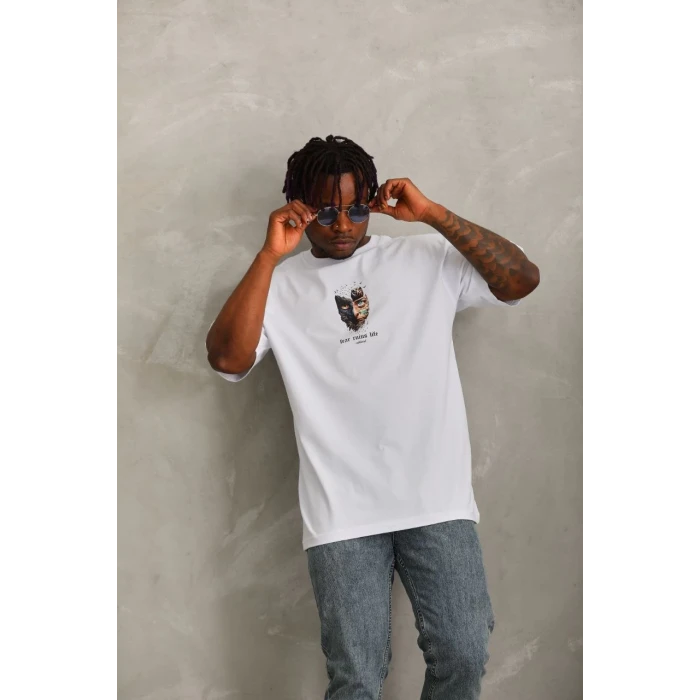 ieg™      Oversize Baskılı Bisiklet Yaka T-Shirt - Beyaz -