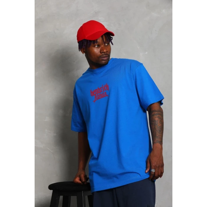 ieg™      Oversize Baskılı Bisiklet Yaka T-Shirt - Mavi -