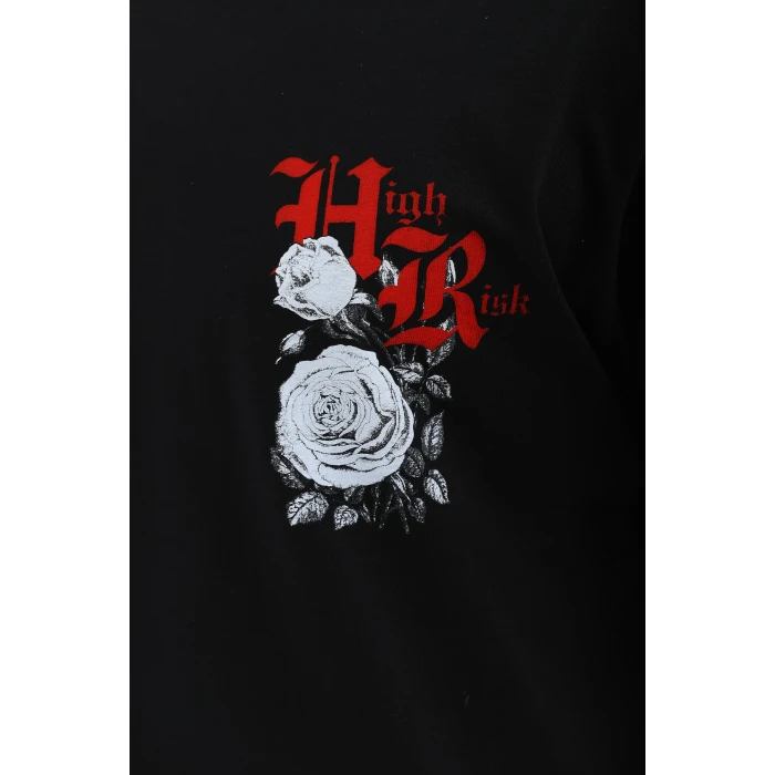 ieg™      Oversize Baskılı Bisiklet Yaka T-Shirt - Siyah -