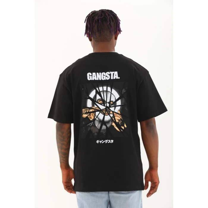 ieg™      Oversize Baskılı Bisiklet Yaka T-Shirt - Siyah -