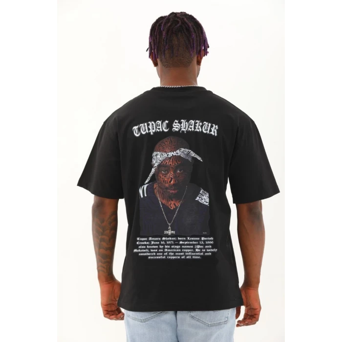 ieg™      Oversize Baskılı Bisiklet Yaka T-Shirt - Siyah -