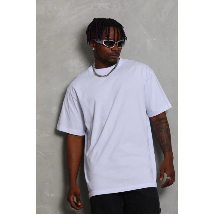 ieg™      Oversize Düz Bisiklet Yaka T-Shirt - Beyaz -