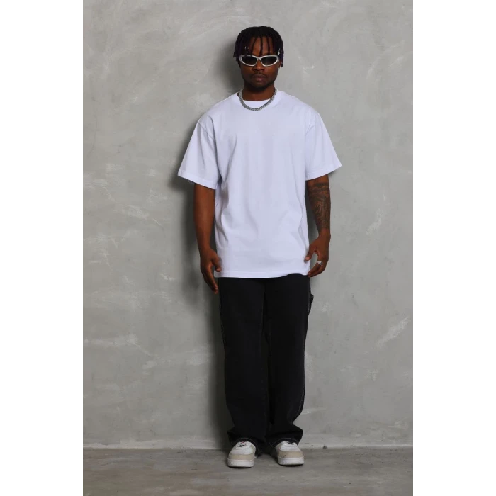 ieg™      Oversize Düz Bisiklet Yaka T-Shirt - Beyaz -