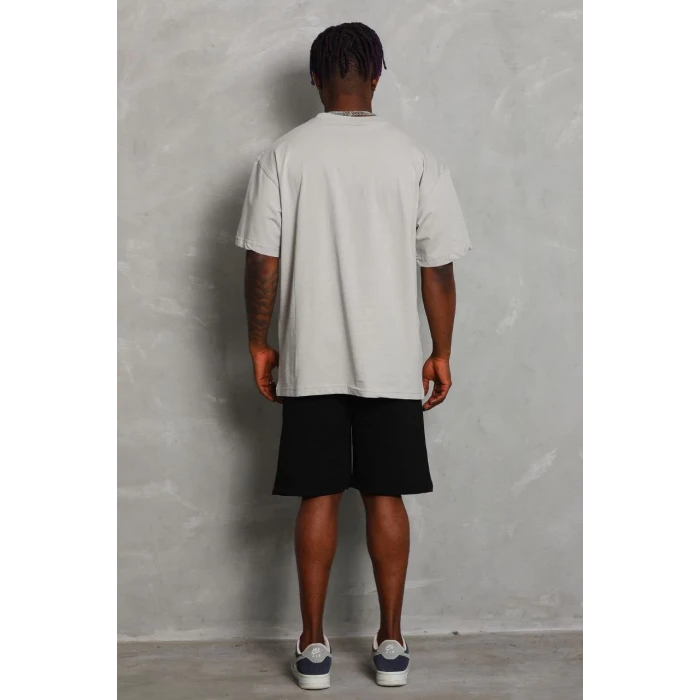 ieg™      Oversize Düz Bisiklet Yaka T-Shirt - Gri -