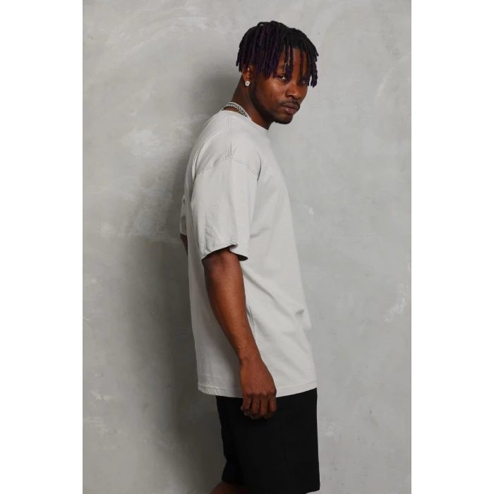 ieg™      Oversize Düz Bisiklet Yaka T-Shirt - Gri -