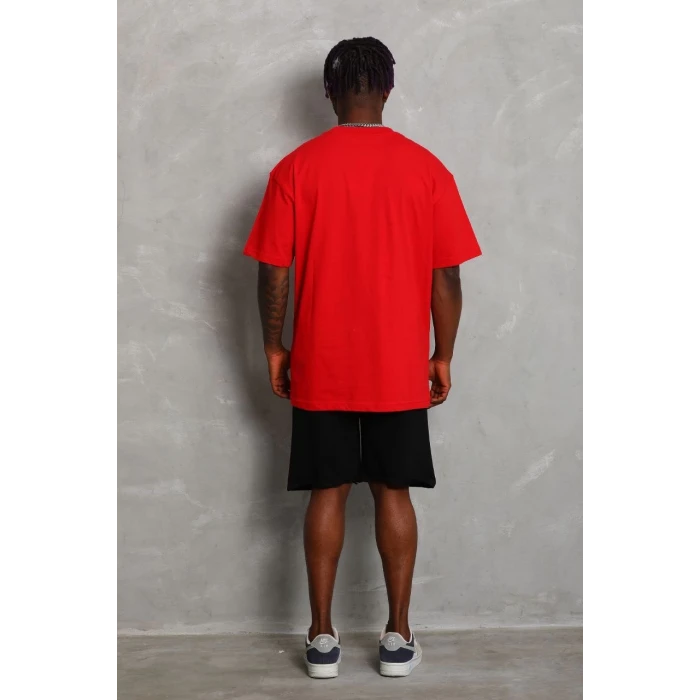 ieg™      Oversize Düz Bisiklet Yaka T-Shirt - Kırmızı -