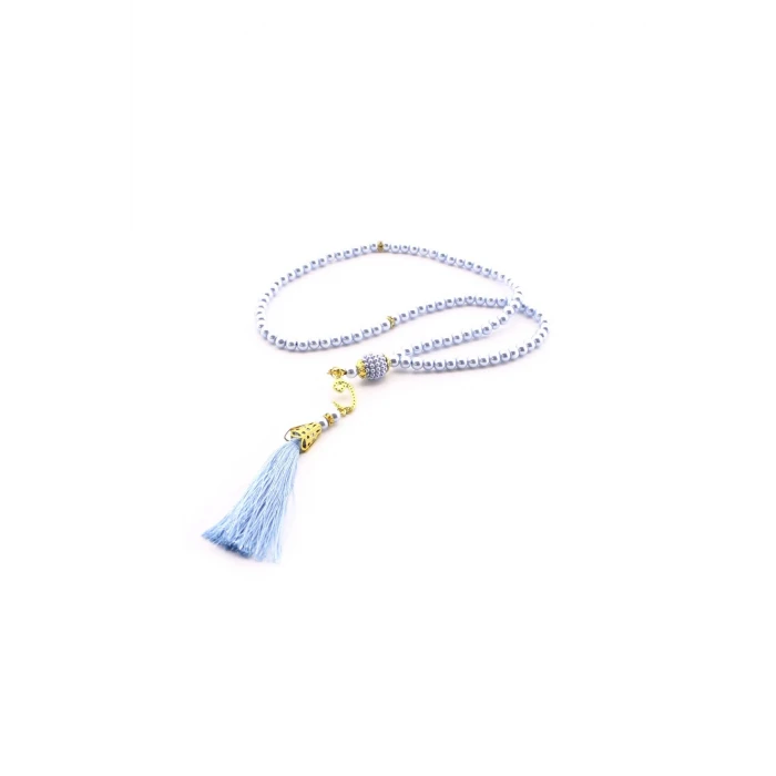 ieg ™ Özel Silindir Kutuda Tafta İpek Seccade ve İnci Tesbih Lüks Set Mavi