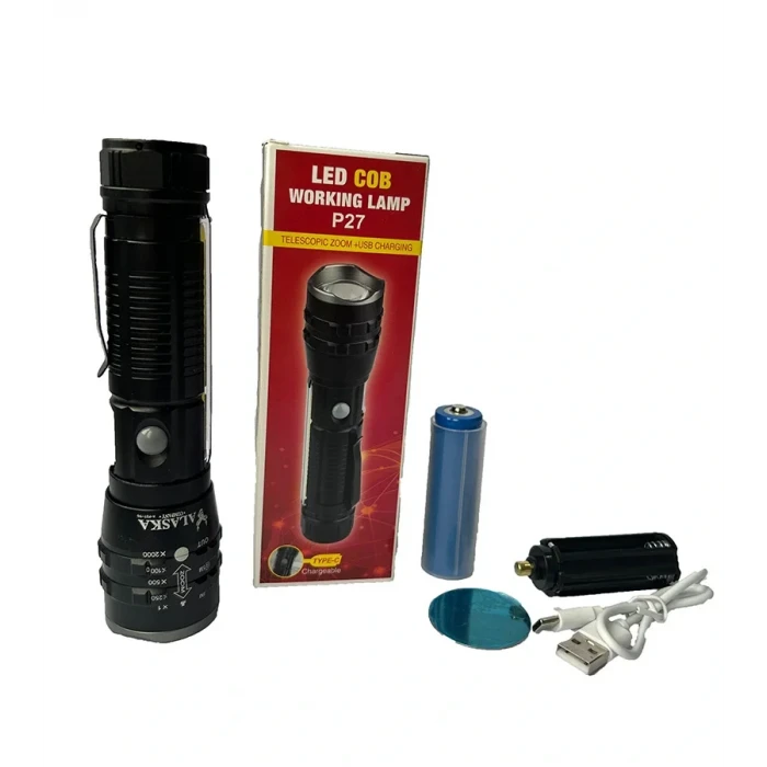 İEG P27 Şarjlı LED Metal El Feneri 1000 Lümen Çakarlı