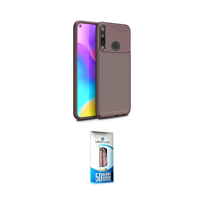 ieg™ P40 Lite E Kılıf Eksen Form Prime - Siyah 5D Eko Cam Ekran Koruyucu