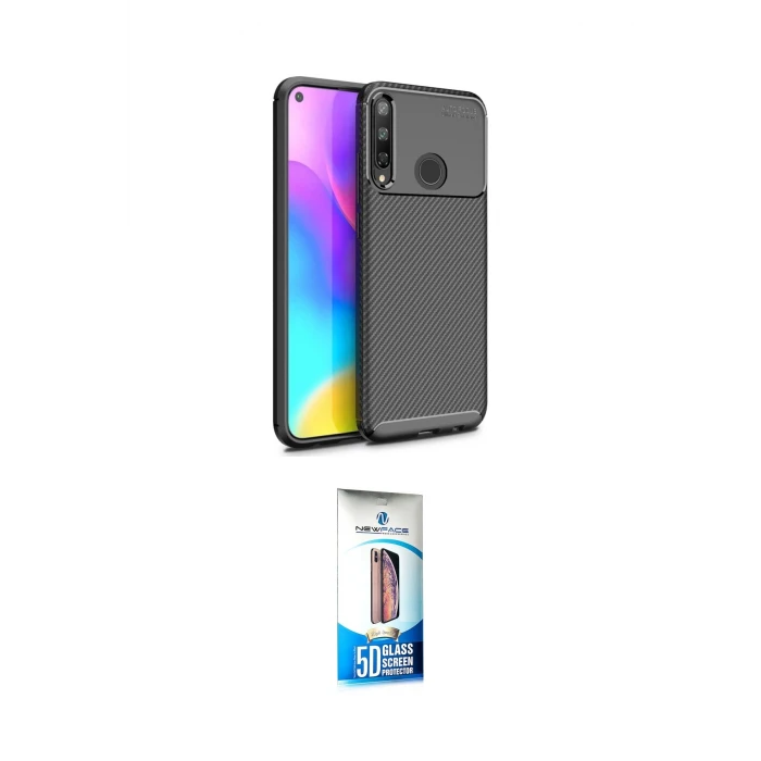ieg™ P40 Lite E Kılıf Eksen Form Prime - Siyah 5D Eko Cam Ekran Koruyucu