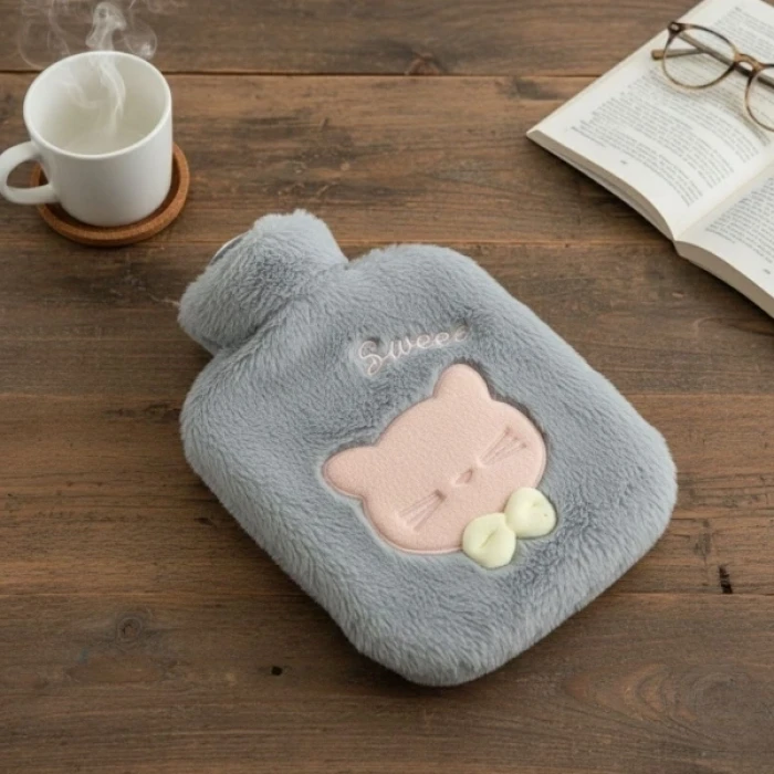 ieg™ Papyonlu Kedi Figürlü Mavi Peluş Sıcak Su Torbası 1 Litre