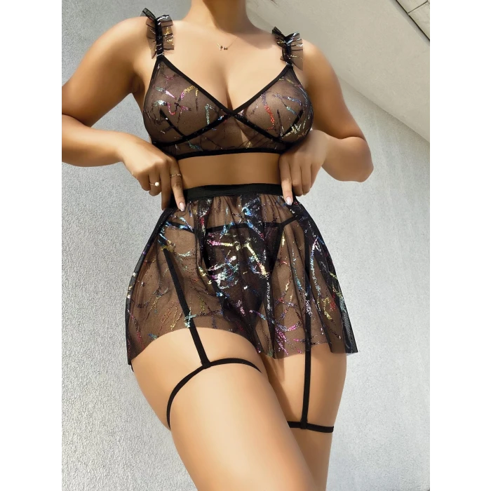 ieg™ Parlama Detaylı Mini Tül Gecelik