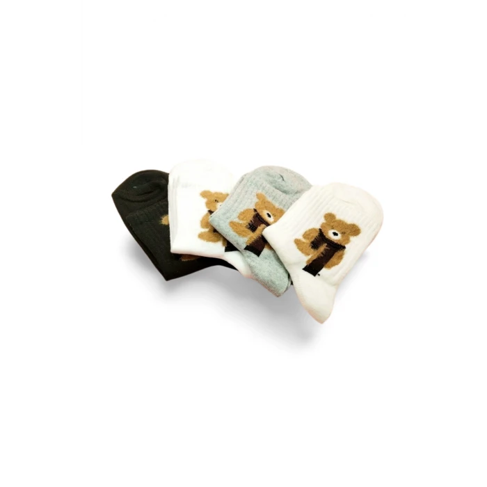 ieg™ Peluş Ayıcık İşlemeli Kadın Soket Çorap 4 Çift