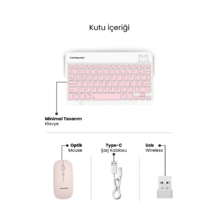 ieg™ Pembe Kablosuz Klavye Ve Mouse Seti