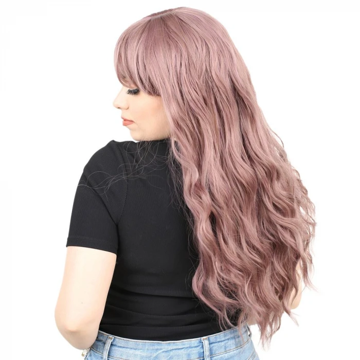 ieg™ Perçemli Uzun Su Dalgası Fiber Sentetik Peruk- Gül Kurusu