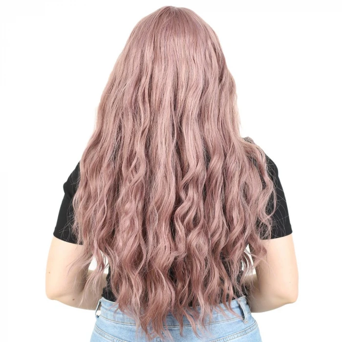 ieg™ Perçemli Uzun Su Dalgası Fiber Sentetik Peruk- Gül Kurusu
