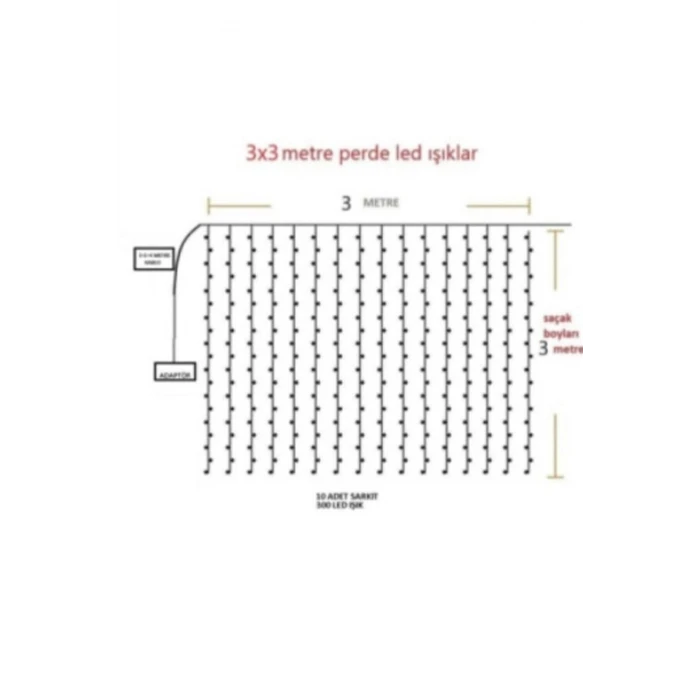 ieg ™ Perde Led  3 Metre Kumandalı 8 Ayrı Moda Sahip 3mx3m ( 3 mt X 3 mt ) Perde Led Peri Led Usb