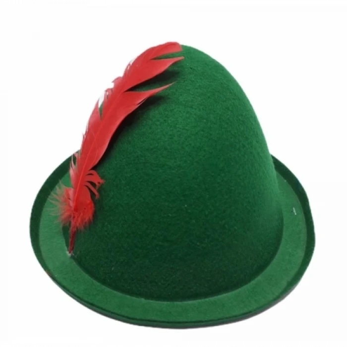 ieg™ Peter Pan Şapkası Yeşil Renk Kırmızı Tüylü