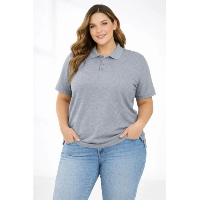 ieg™ Pike Kumaş Düğmeli Yaka Battal Büyük Beden Günlük Kısa Kol Tişört T-shirt - Gri