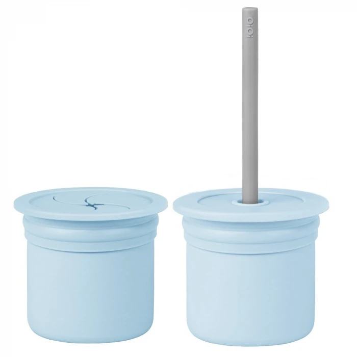 ieg™   Pipetli Silikon Bardak Seti Mineral Blue / Powder Grey