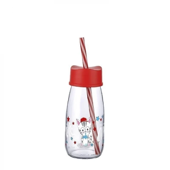ieg™ Pipetli Su Ve Süt Şişesi Cam 250 ML - Kırmızı