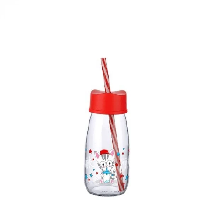 ieg™ Pipetli Su Ve Süt Şişesi Cam 250 ML - Kırmızı