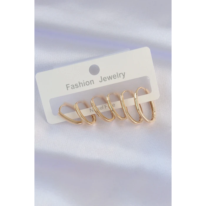 ieg™ Pirinç Gold Renk İnce Oval Küpe Seti