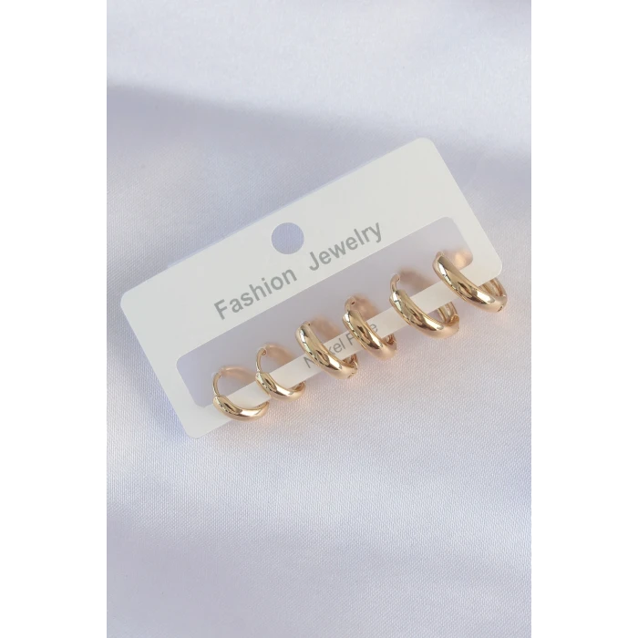 ieg™ Pirinç Gold Renk Oval Bombeli Küpe Seti