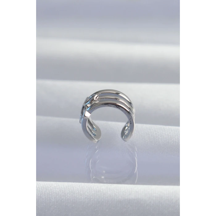 ieg™ Pirinç Gümüş Renk Yonca Earcuff Küpe