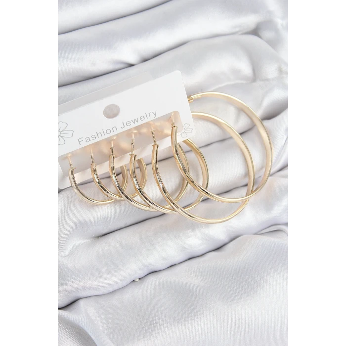 ieg™ Pirinç Halka Model Gold Renk Kadın Set Küpe