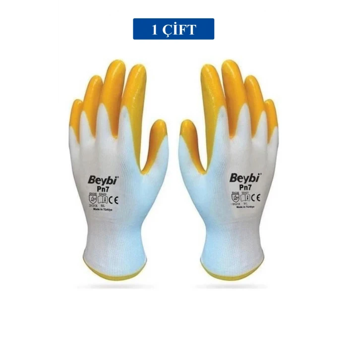 İEG Pn7 Sarı Iş Eldiveni Polyester Örme Nitril Beybi No:10  Group - 1 Çift