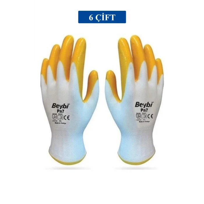 İEG Pn7 Sarı Iş Eldiveni Polyester Örme Nitril Beybi No:10  Group - 6 Çift