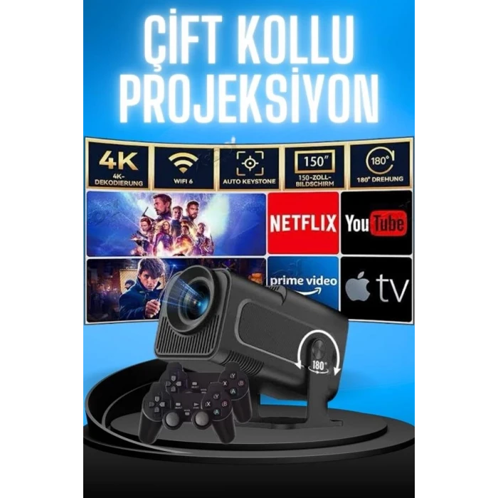 ieg™ Projektör Siyah Android Taşınabilir Sinema Projeksiyon Wifi Destekli En Güncel Sürüm Akıllı