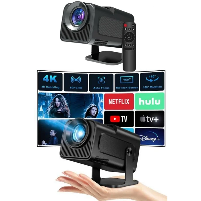 ieg™ Projektör Siyah Android Taşınabilir Sinema Projeksiyon Wifi Destekli En Güncel Sürüm Akıllı