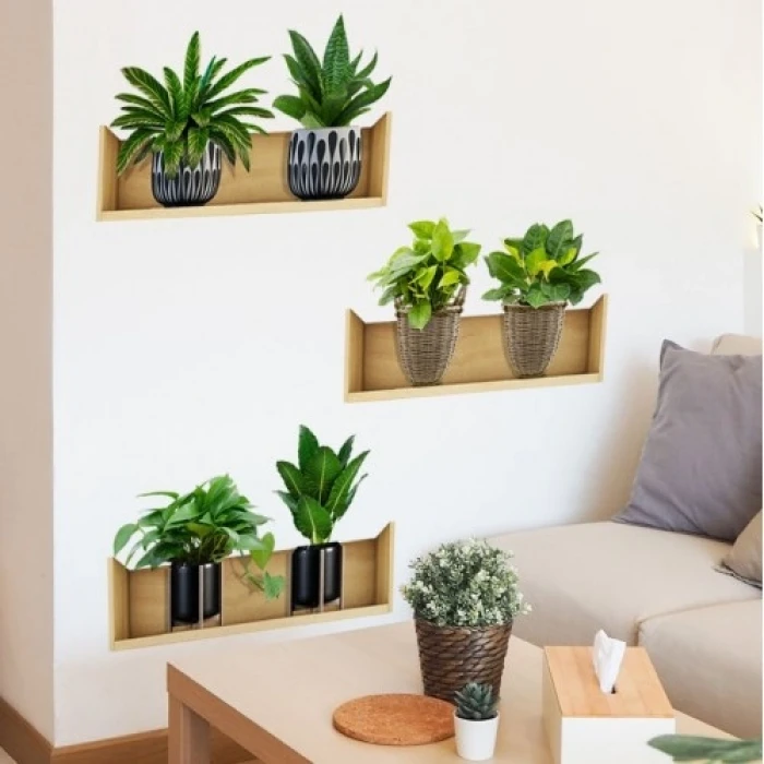 ieg™ Raflı Bitki Tasarımlı Yapışkanlı Sticker 20*30 cm 3lü Set