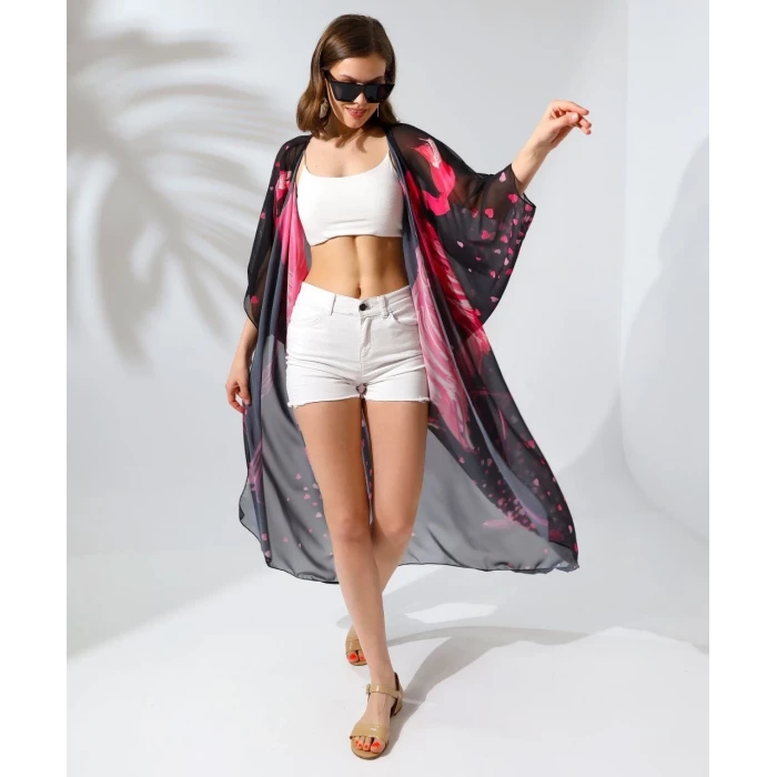 ieg™      Rahat Kesim Şifon Kimono - Siyah -