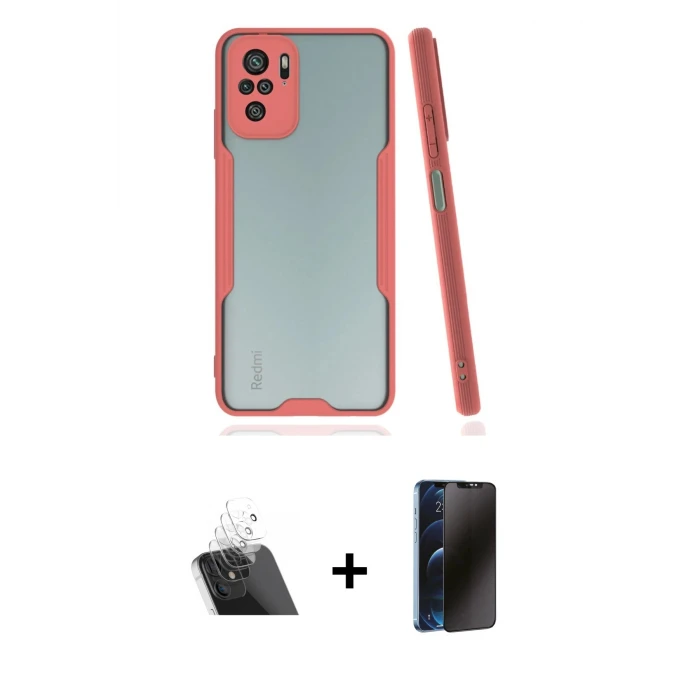 ieg™ Redmi Note 10 Kılıf Atlas Asil Serisi - Siyah 3D Antistatik Hayalet Cam Ekran Koruyucu + Şeffaf Kamera Lens Koruma Cam