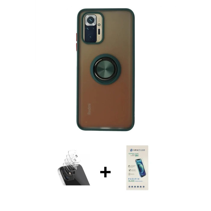 ieg™ Redmi Note 10 Kılıf Yörünge Çizgi - Şeffaf Pasifik Cam Ekran Koruyucu + Kamera Lens Koruma Cam - SF