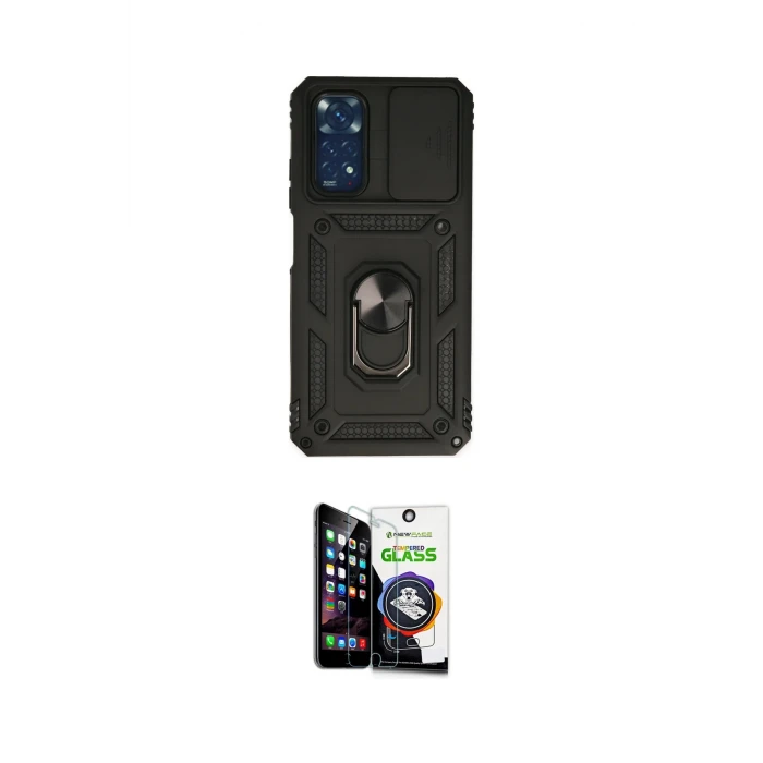 ieg™ Redmi Note 11 Kılıf Ahenk Klasik - Şeffaf Temperli Cam Ekran Koruyucu