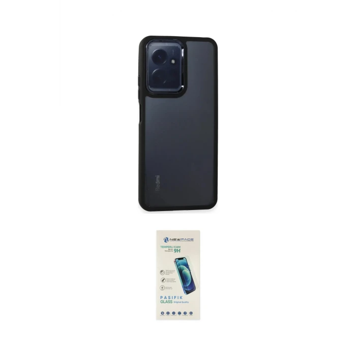 ieg™ Redmi Note 12 4G Kılıf Eksen Doku Prime - Şeffaf Pasifik Cam Ekran Koruyucu