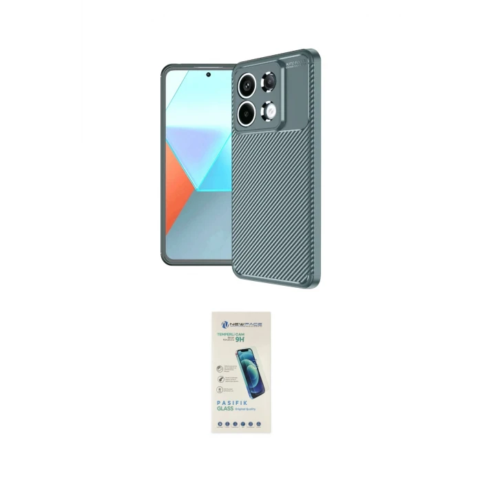 ieg™ Redmi Note 13 Pro 4G Kılıf Eksen Form Prime - Şeffaf Pasifik Cam Ekran Koruyucu