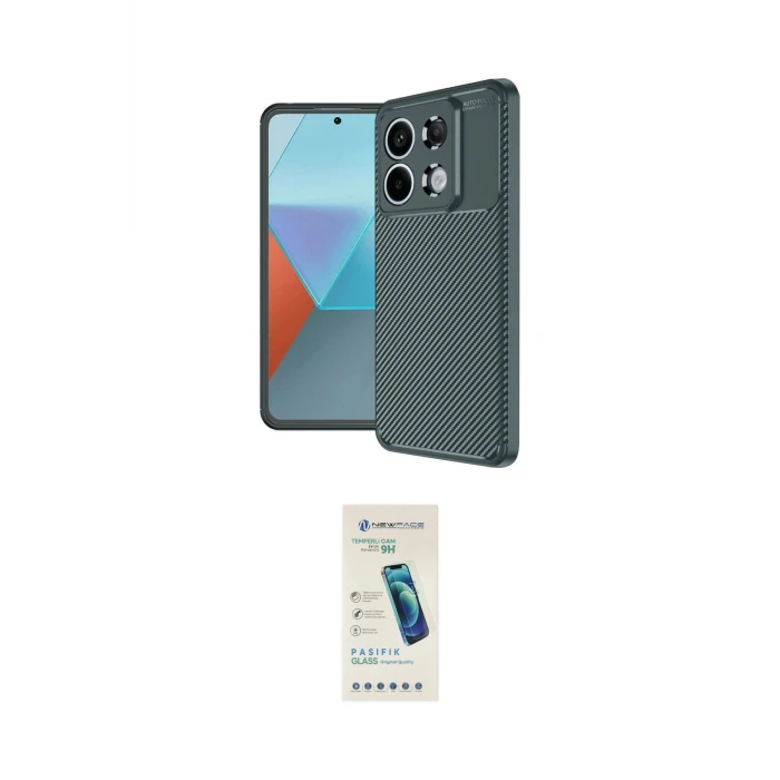 ieg™ Redmi Note 13 Pro 4G Kılıf Eksen Form Prime - Şeffaf Pasifik Cam Ekran Koruyucu