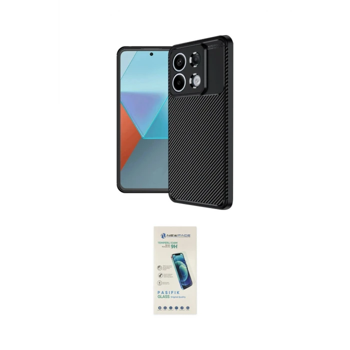 ieg™ Redmi Note 13 Pro 4G Kılıf Eksen Form Prime - Şeffaf Pasifik Cam Ekran Koruyucu
