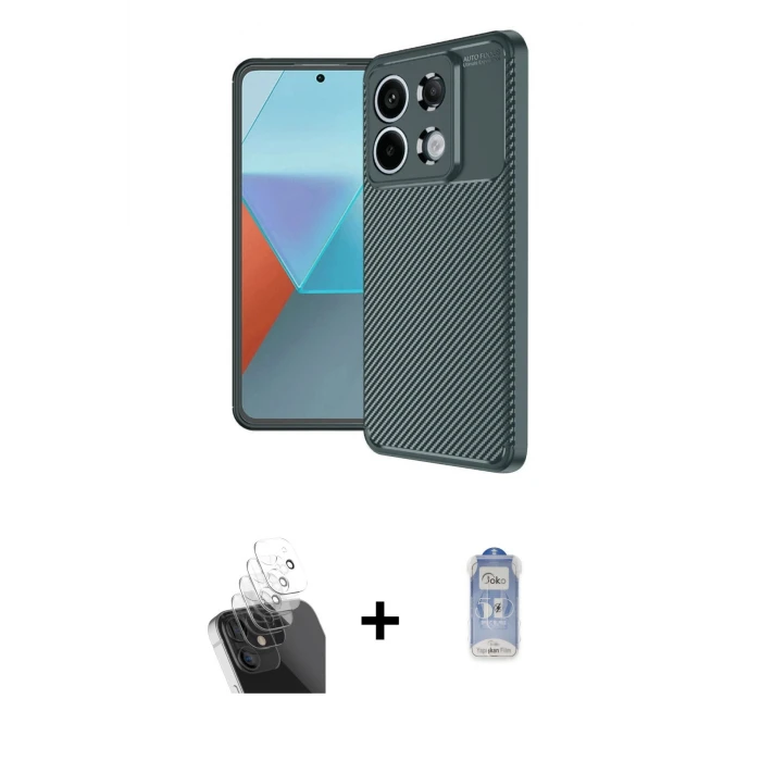 ieg™ Redmi Note 13 Pro 4G Kılıf Eksen Form Prime - Siyah Joko Magic 5D Cam + Şeffaf Kamera Lens Koruma Cam
