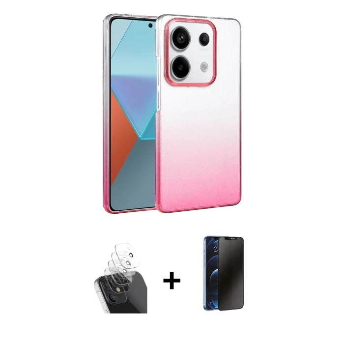 ieg™ Redmi Note 13 Pro 4G Kılıf Kıvılcım Minimal Özel Seri - Siyah 3D Antistatik Hayalet Cam Ekran Koruyucu + Şeffaf Kamera Lens Koruma Cam